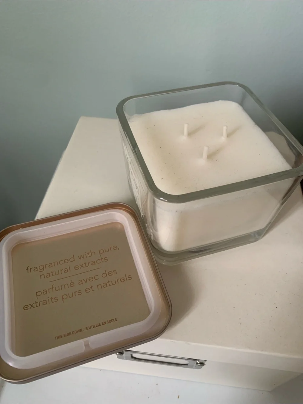 Yankee Candle Sheer Linen 3-Wick Square Jar - White with Rose Gold Lid
